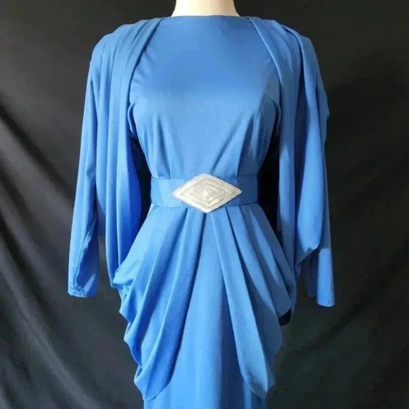 VINTAGE  80s Jewel Tone Cocktail Evening Dress S 4-6 - Picture 8 of 14